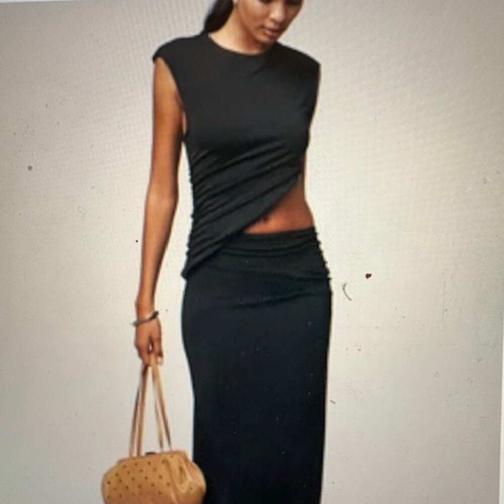 Anthropologie Black Midi Skirt w/ Parially Cropped Sleeveless Top, Sz, $158, NWT